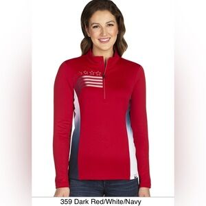 ANTIGUA Women’s Liberty Pullover in Dark Red w/Flag Design, size 2XL, NWT